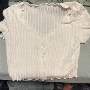 SHEIN White Ribbed Ruffled Blouse